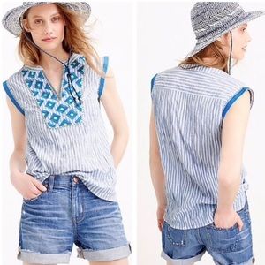 J Crew Sunburst stripe embroidered top